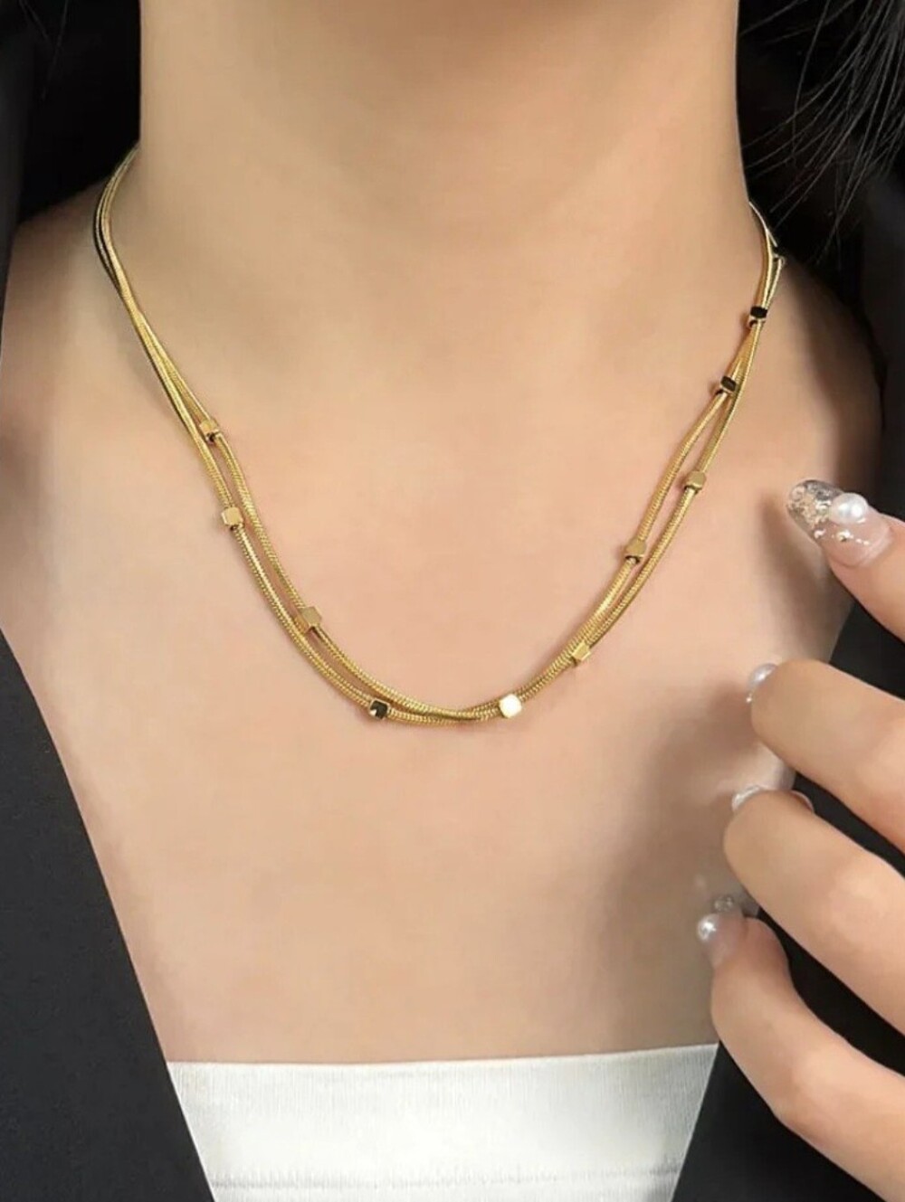 Elegant Gold Multi-Strand Cube Necklace - Women's Jewelry
